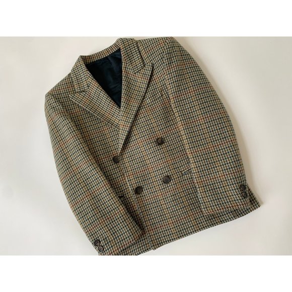 Vintage Wool Blend Plaid Houndstooth Academia Cropped Blazer size XS to Small - Picture 2 of 9